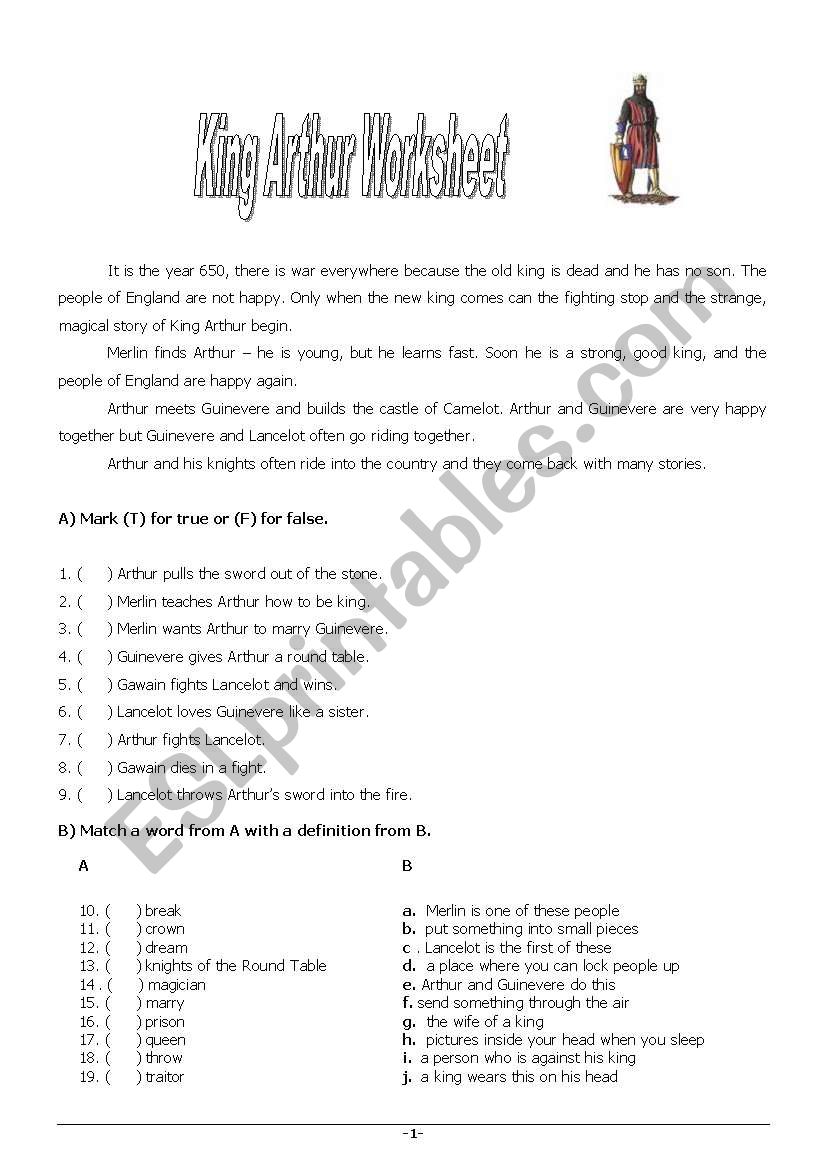 King Arthur worksheet