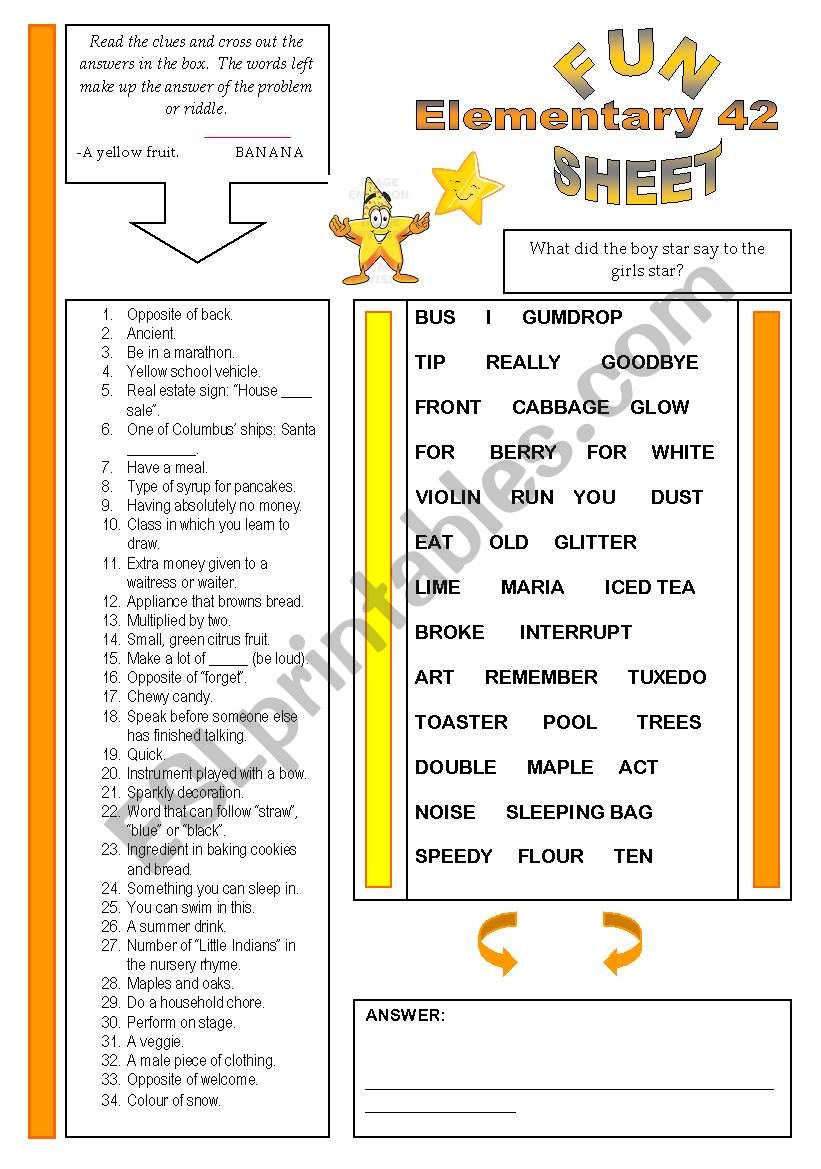 Fun Sheet Elementary 42 worksheet