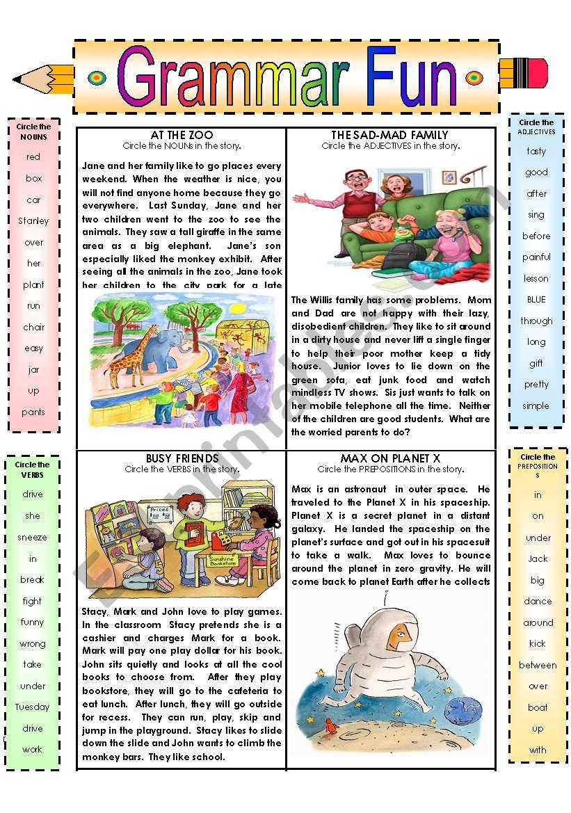 GRAMMAR FUN ESL Worksheet By Susiebelle