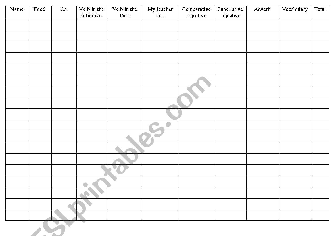 English worksheets STOP GAME