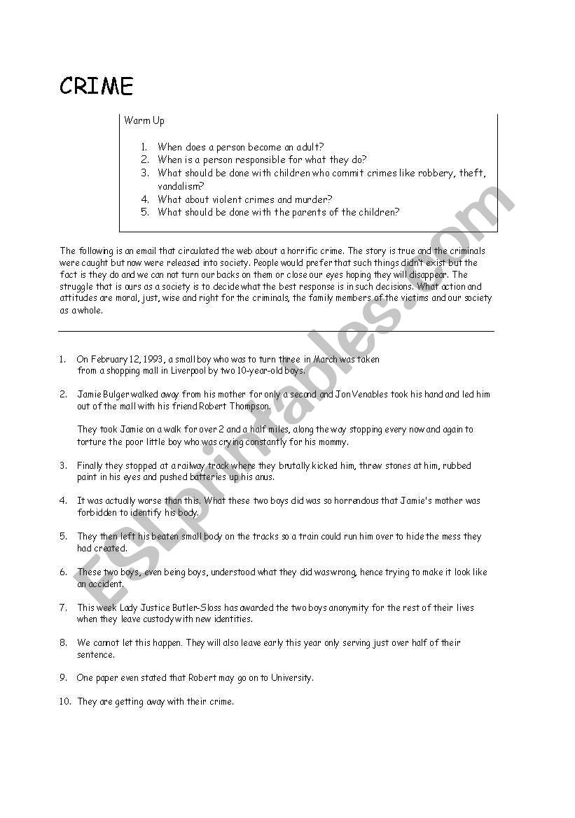 CRIME - YOU BE THE JUDGE! worksheet