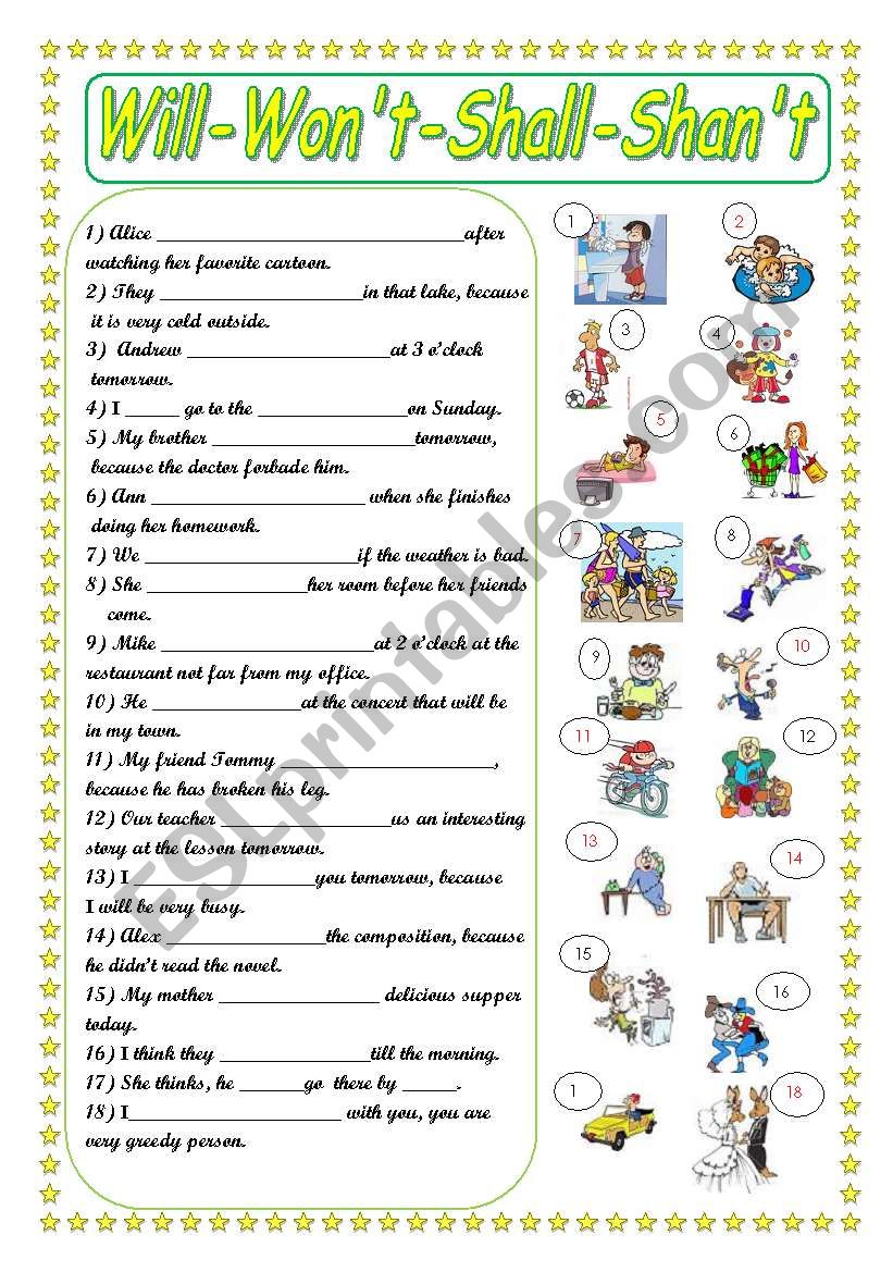 Will-Won´t-Shall-Shan´t worksheet