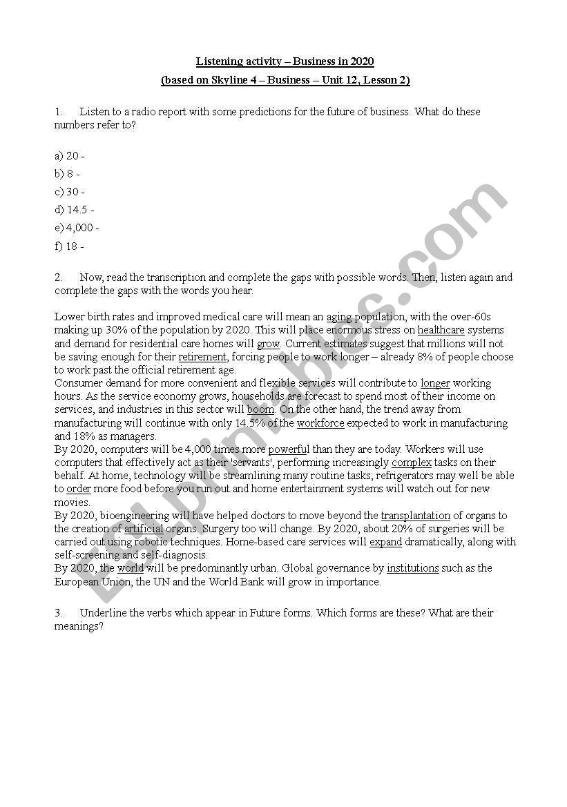 Future worksheet