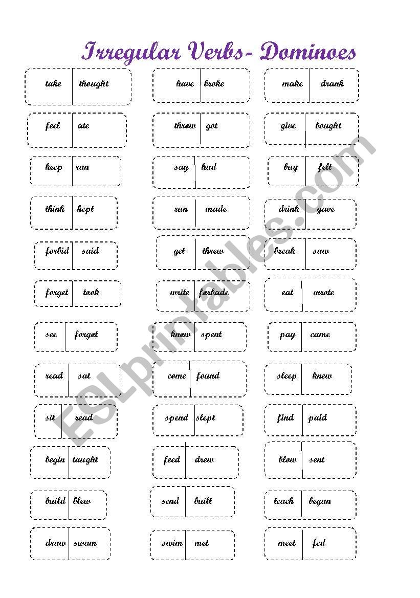 Irregular verbs - dominoes worksheet