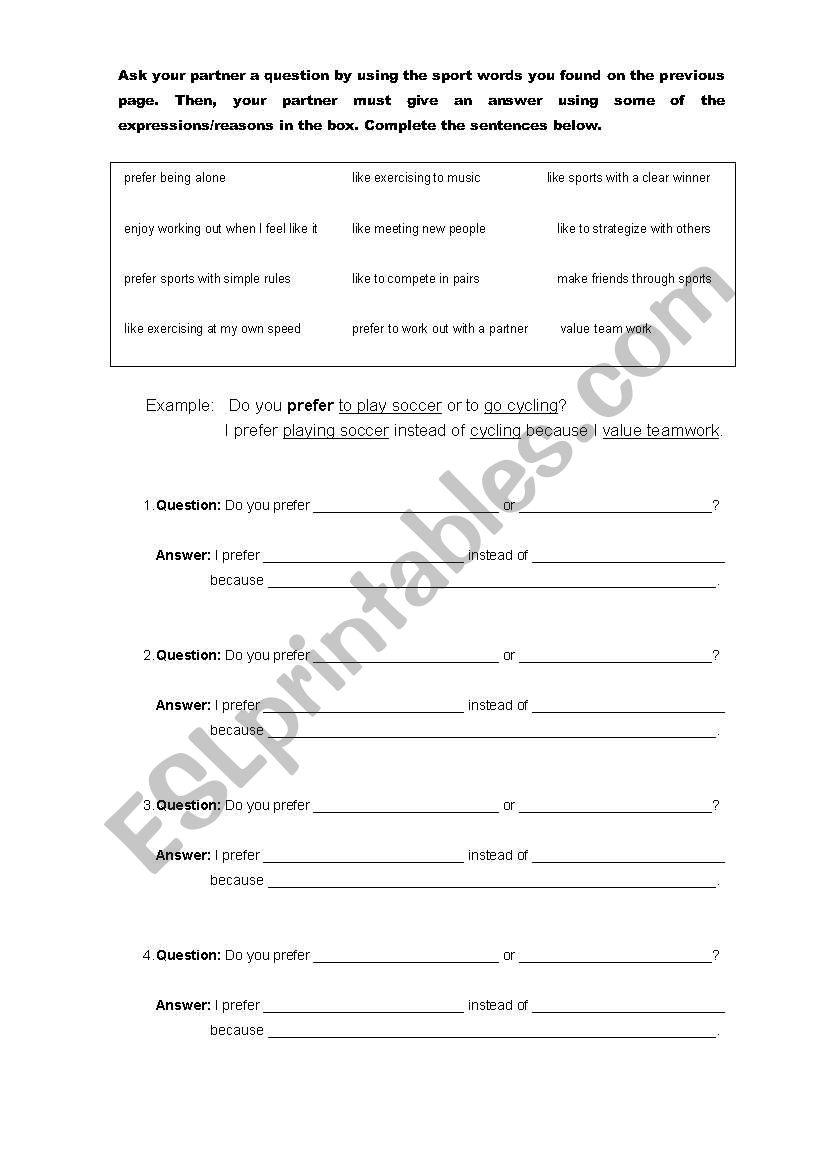 Sports Preferences worksheet