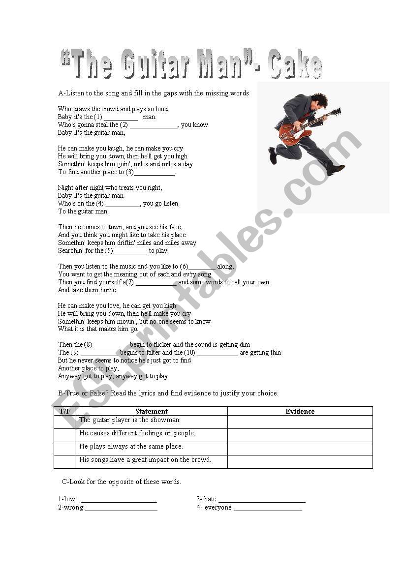 song The Guitar Man  -Cake worksheet