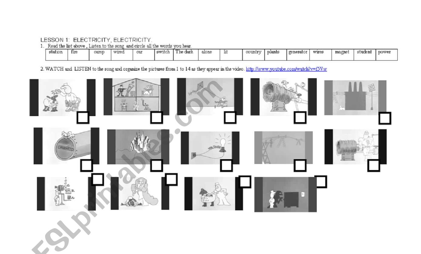 ELECTRICITY, ELECTRICITY worksheet