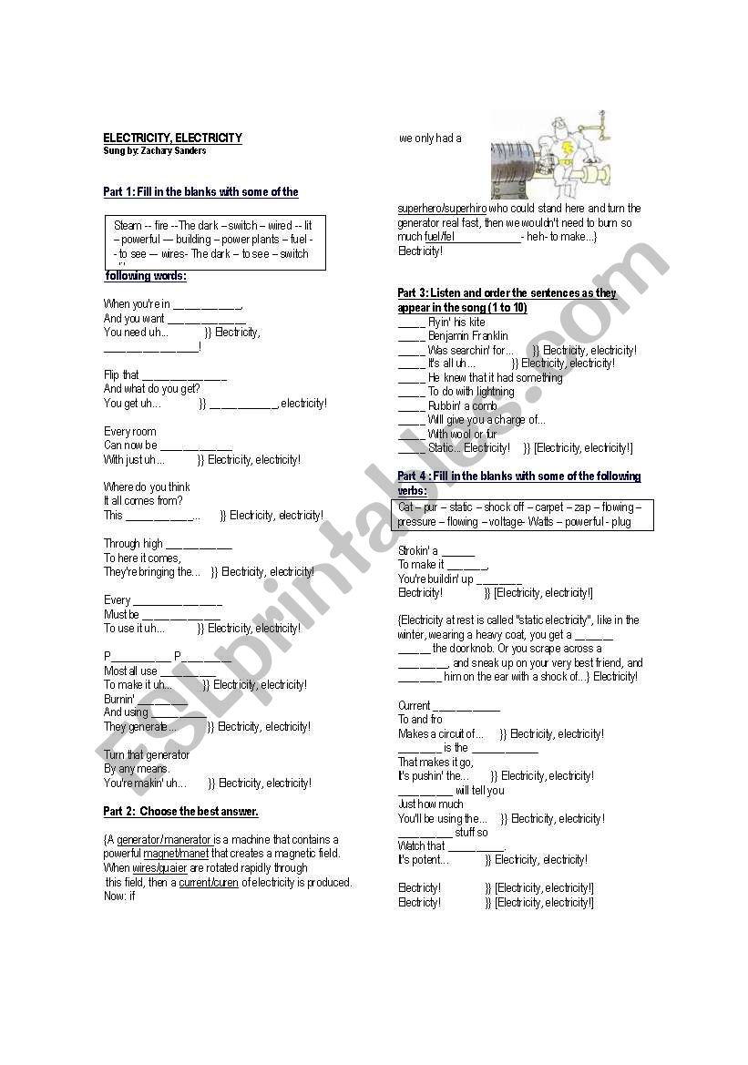 ELECTRICITY, ELECTRICITY worksheet