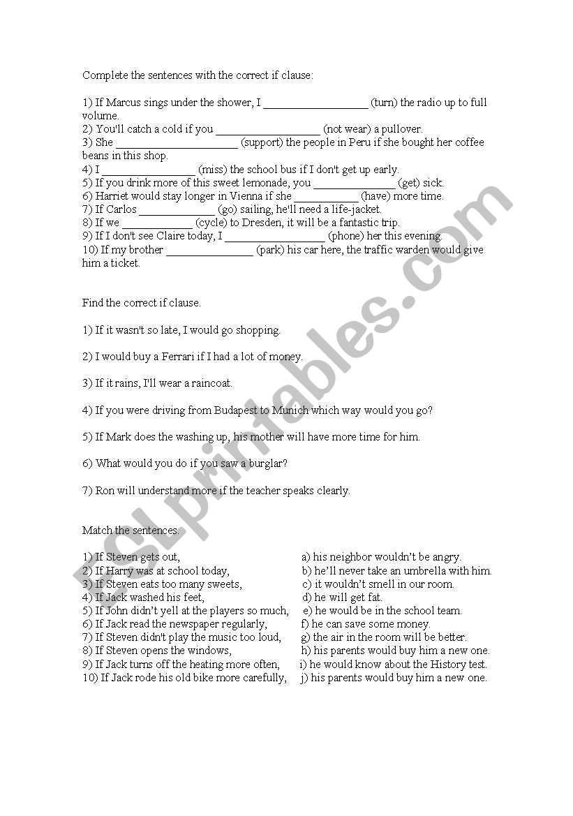If clauses 1 and 2  exercises worksheet