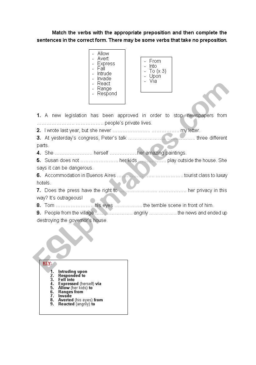 Verb Patterns worksheet