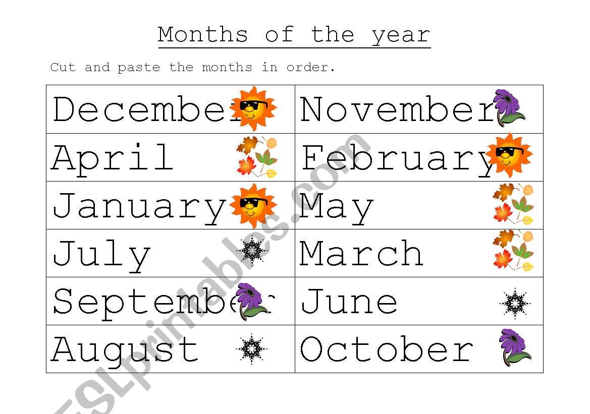 Months of the year. worksheet