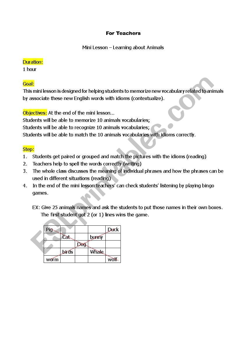 Mini Lesson - Learning animal words