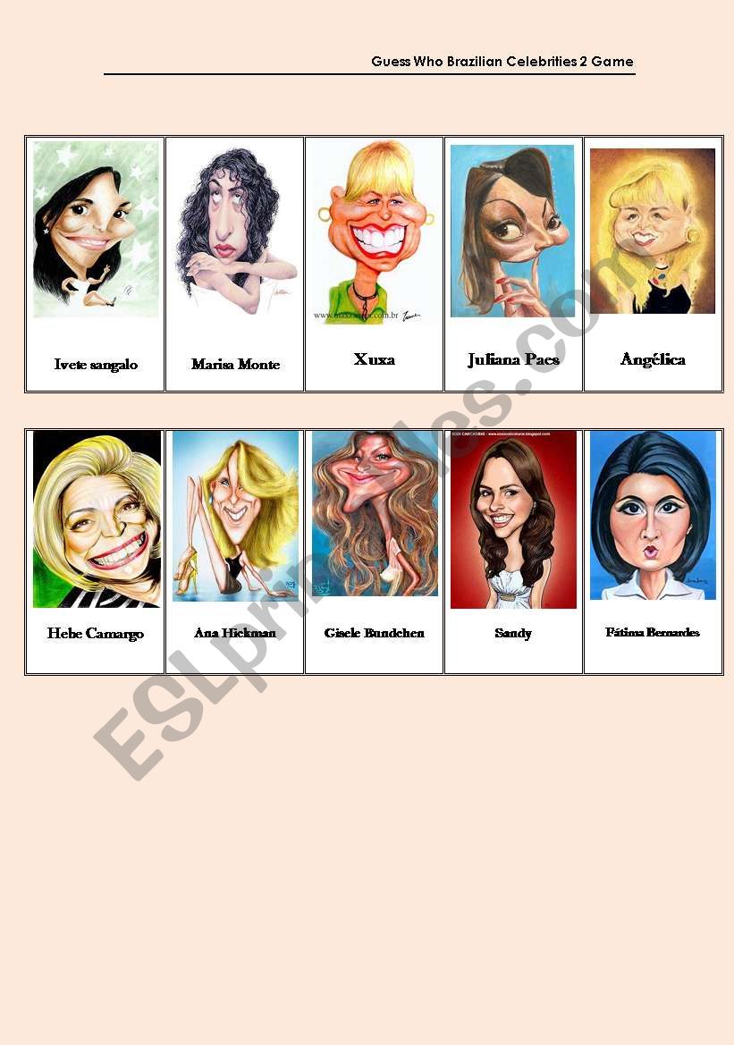 Guess Who Brazilian Celebrities Game - The Girls