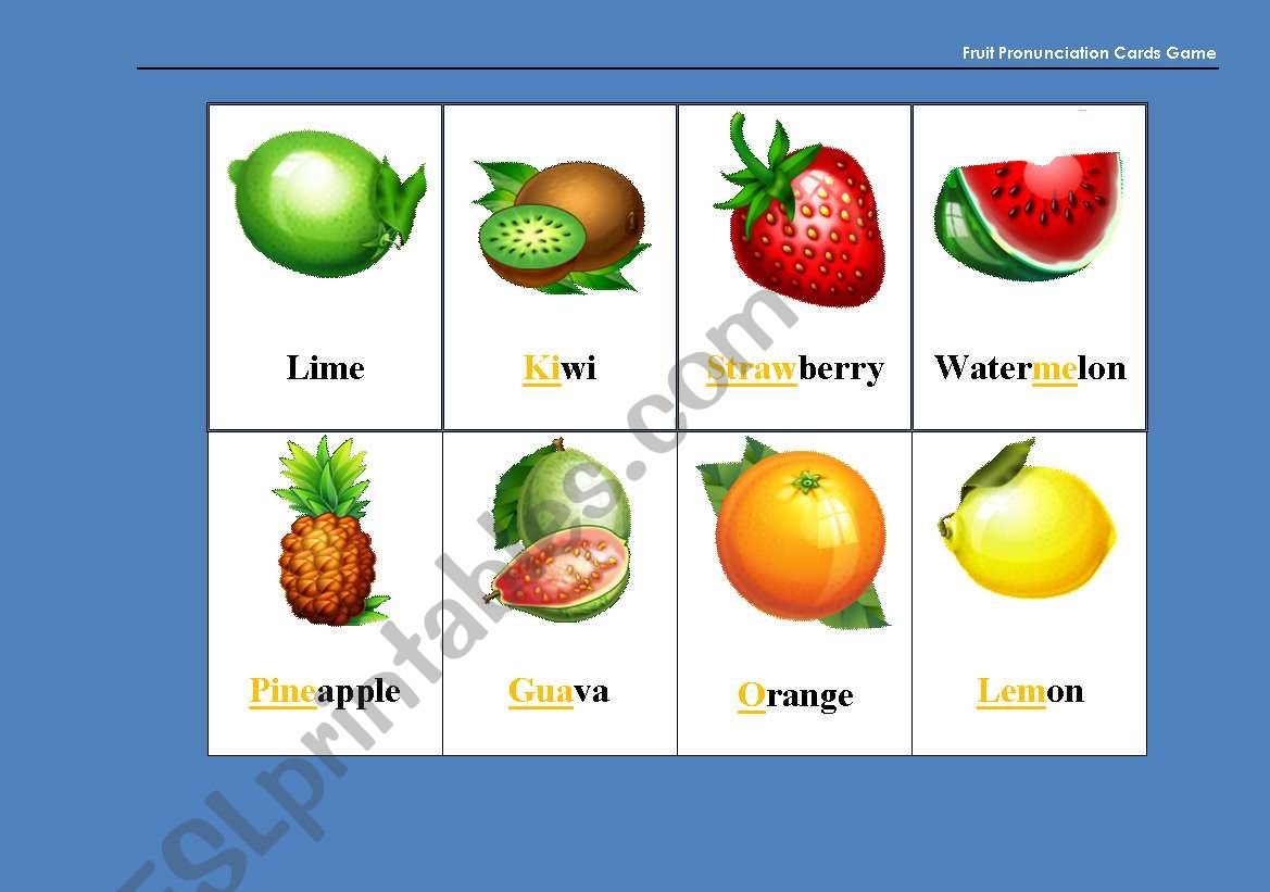 Fruit Pronunciation Cards Game