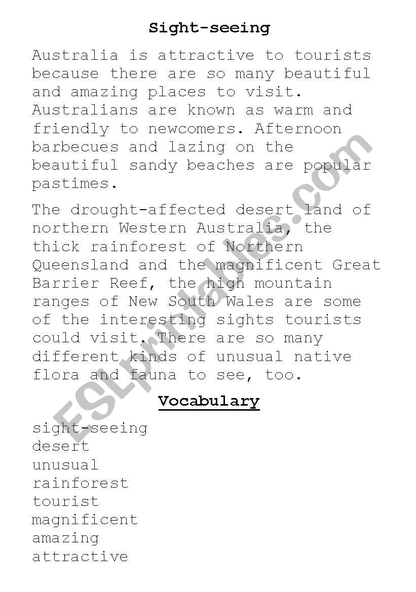 Sightseeing (easy) worksheet