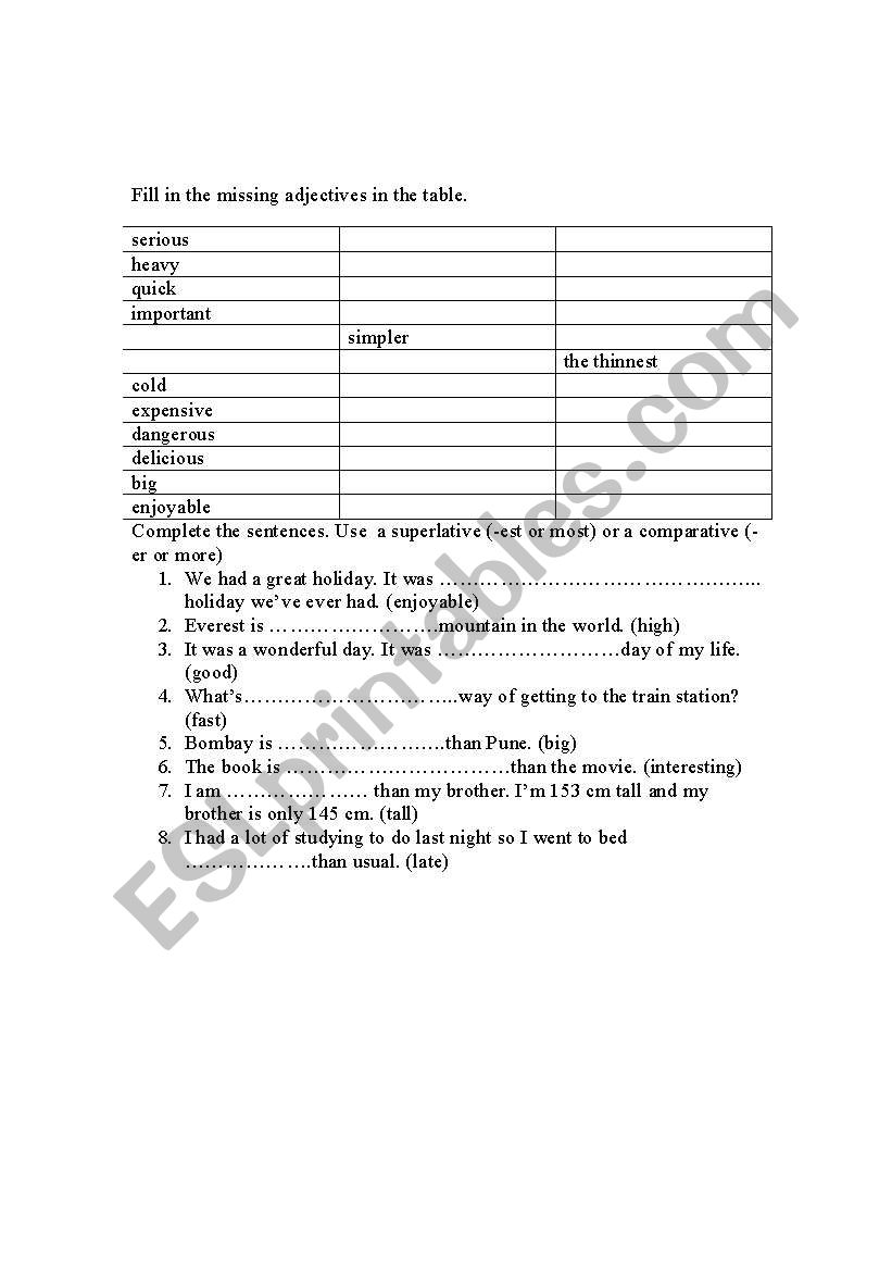 adjectives - test worksheet