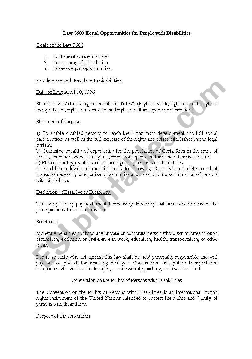 Law about disability in Costa Rica