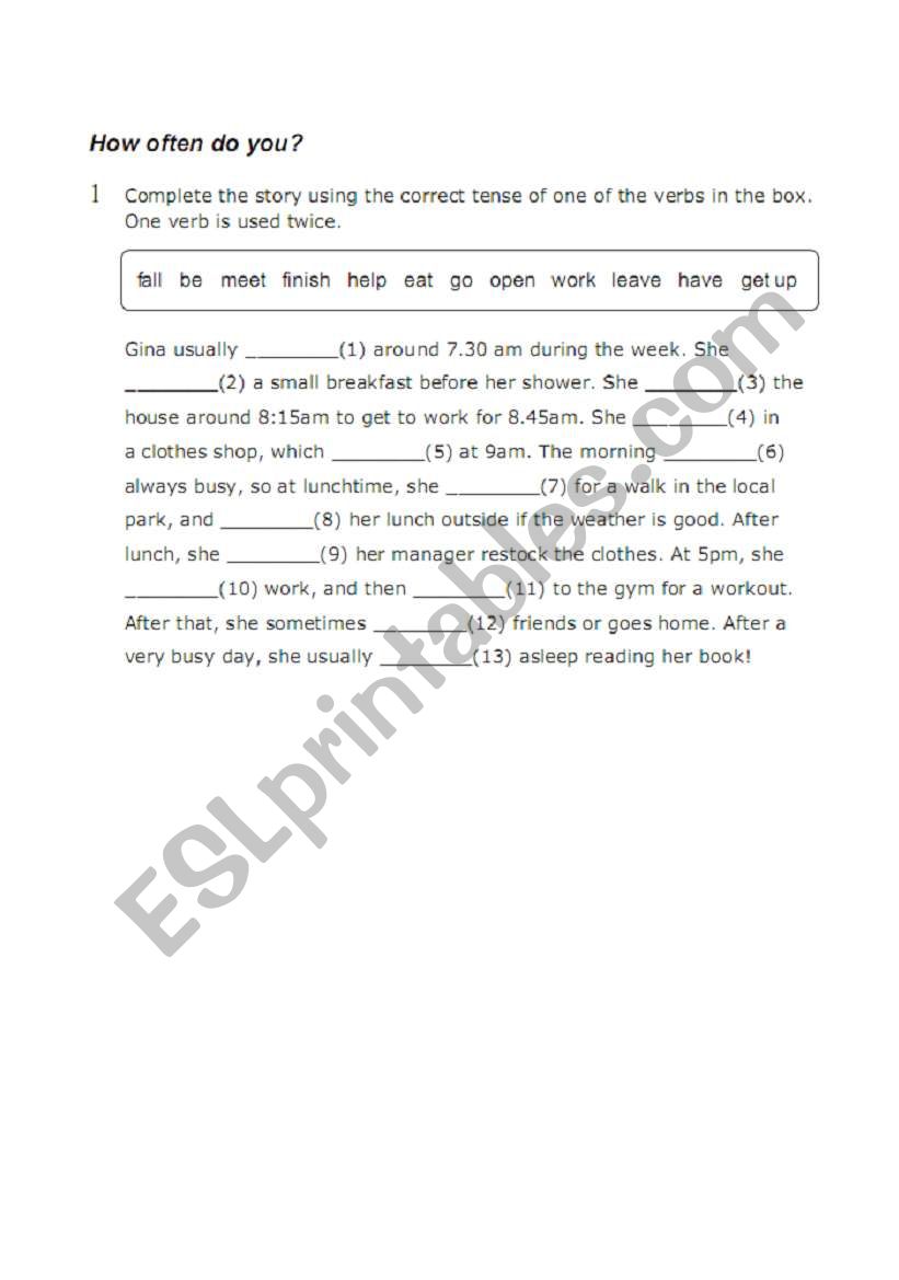 How often do you. worksheet