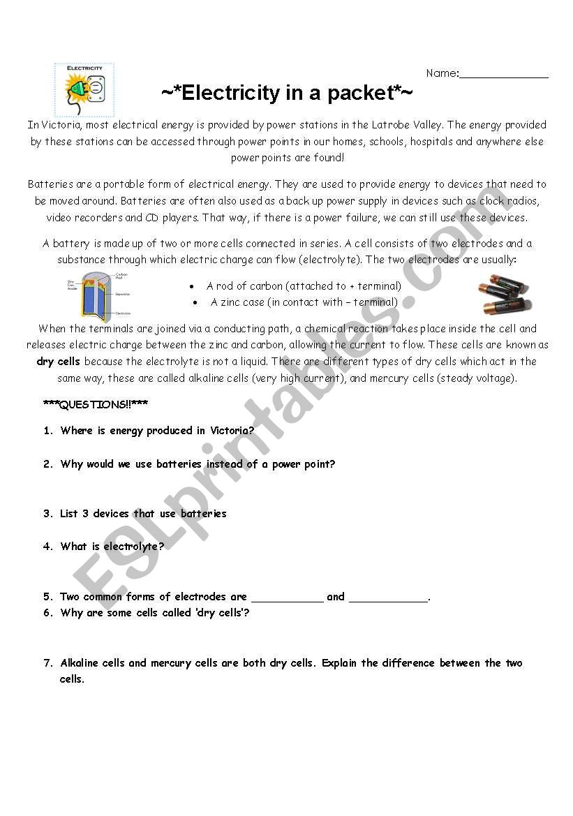 Electricity in a packet worksheet