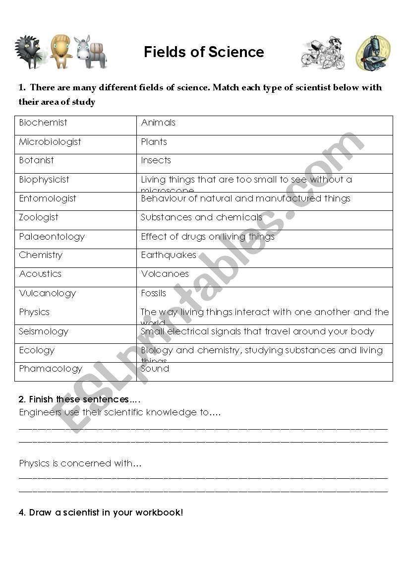 Fields of science worksheet