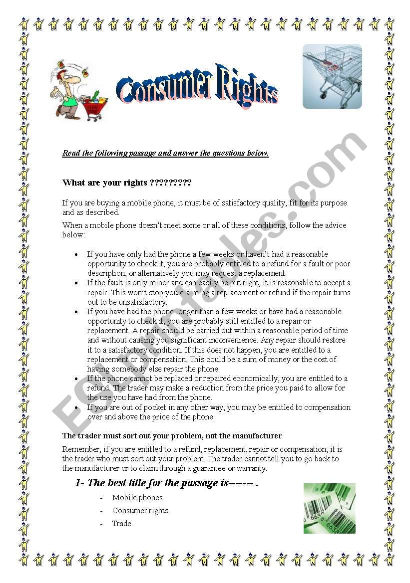 reading consumer rights worksheet