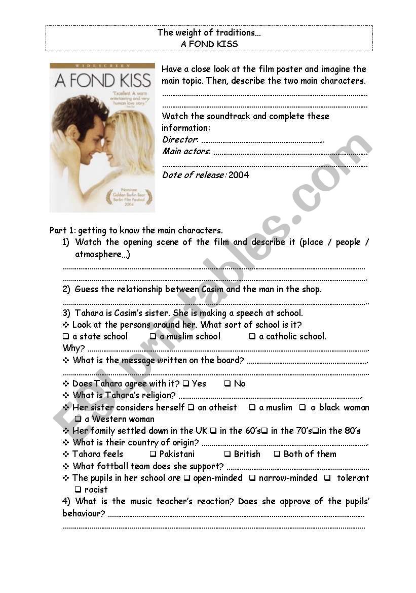 A fond kiss by Ken Loach worksheet