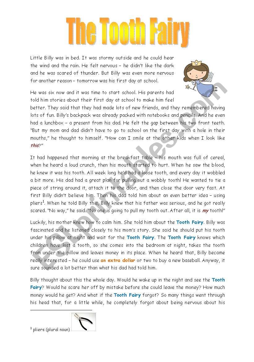 The TOOTH FAIRY - 2 pages with speaking activities