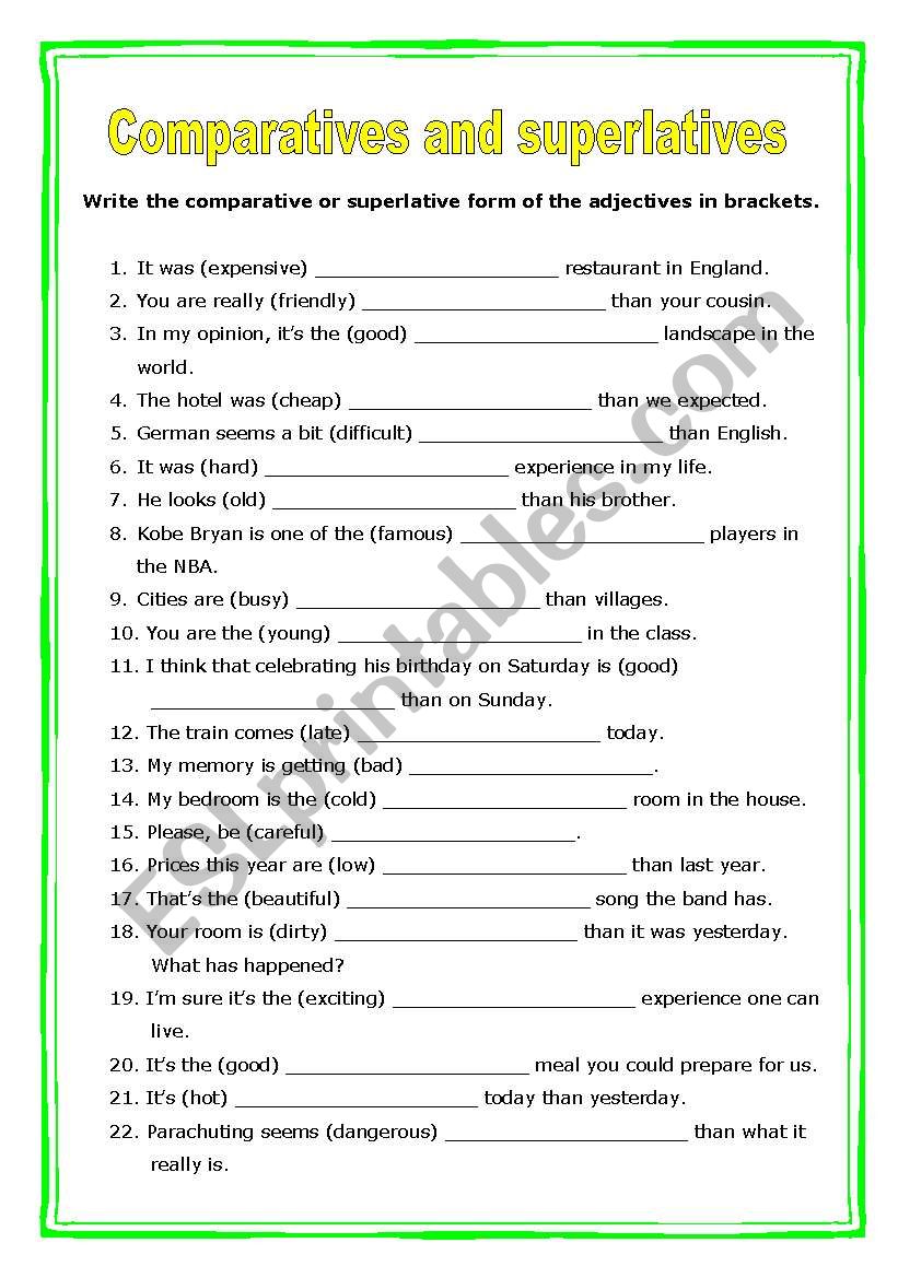 Comparative and Superlative worksheet