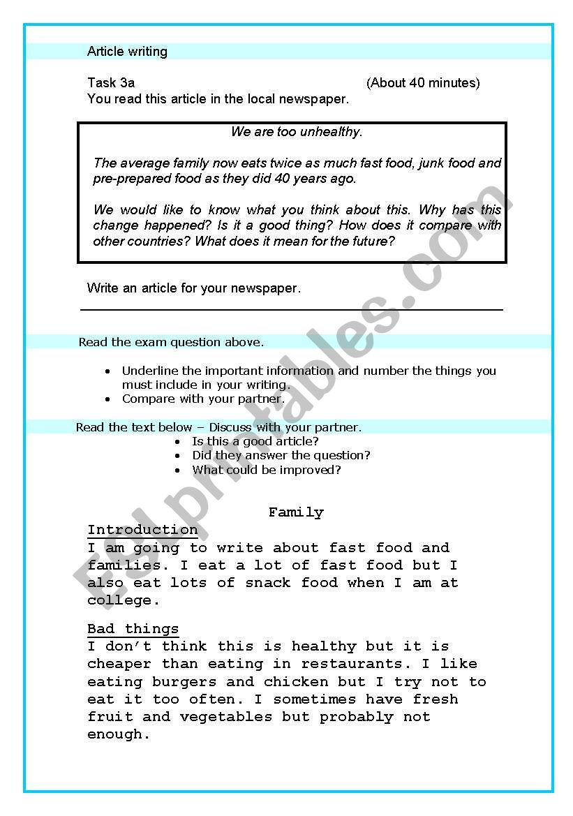 Article Writing  worksheet