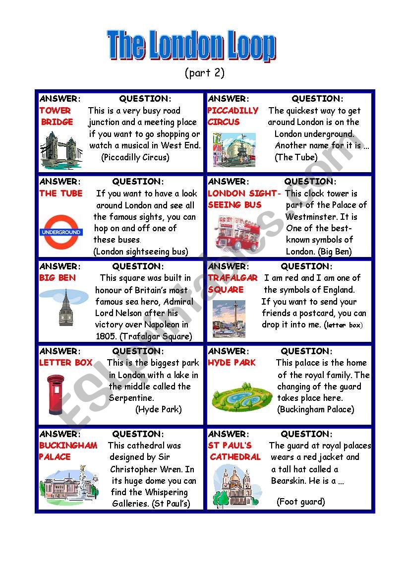 The London Loop (part 2) worksheet