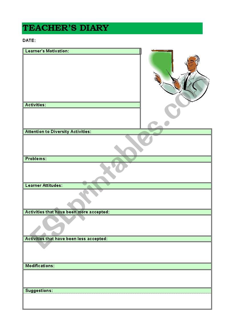 TeacherÂ´s Diary worksheet
