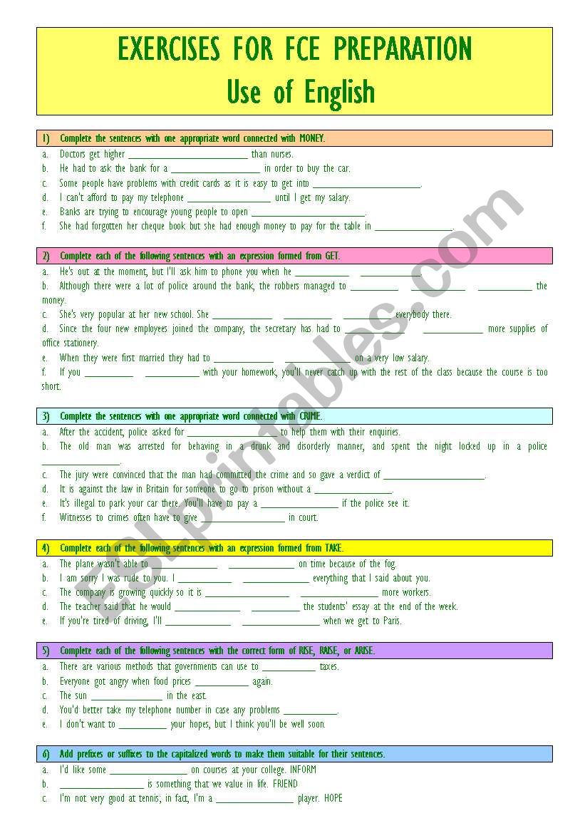 Fce Use Of English Practice Worksheets