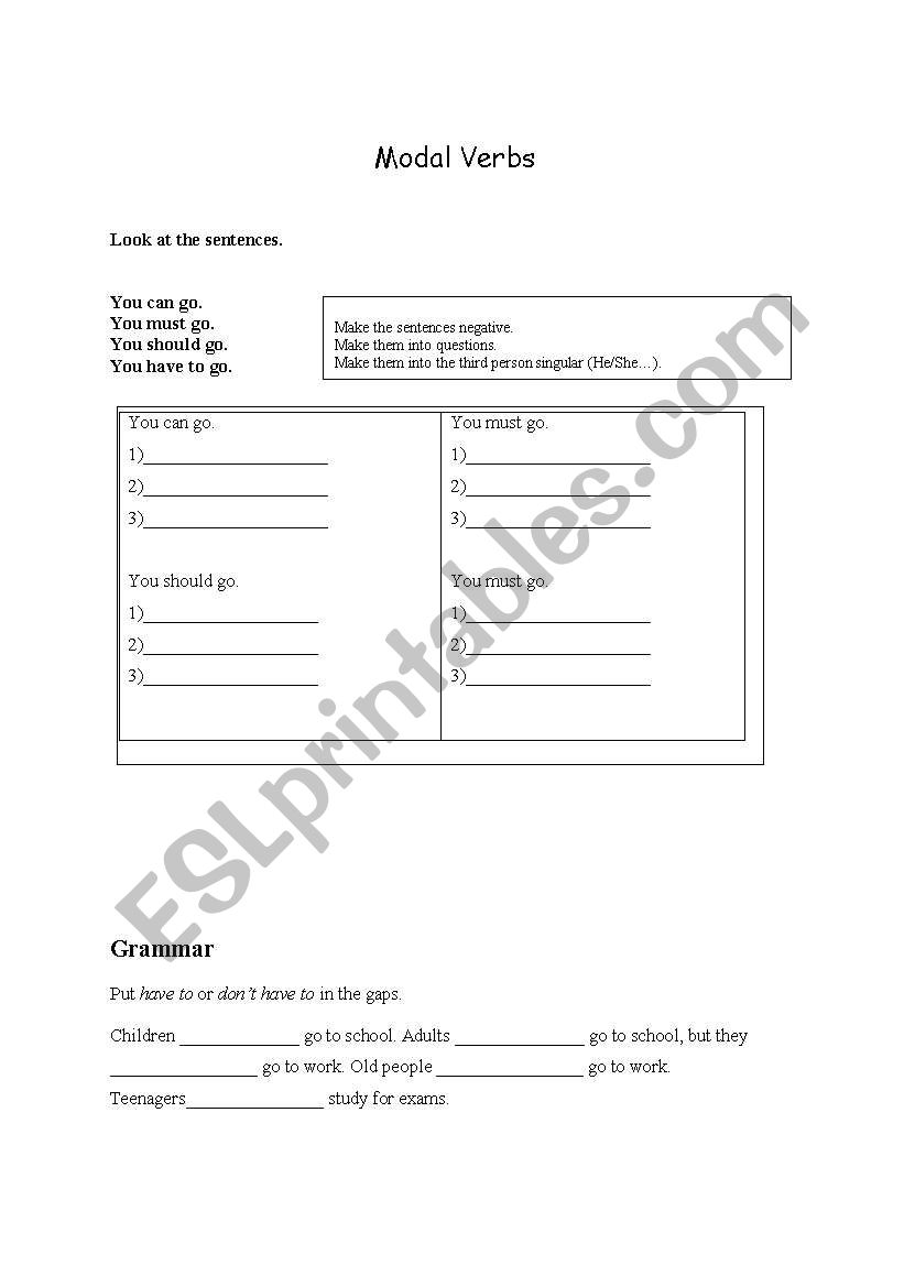 Modal Verbs worksheet