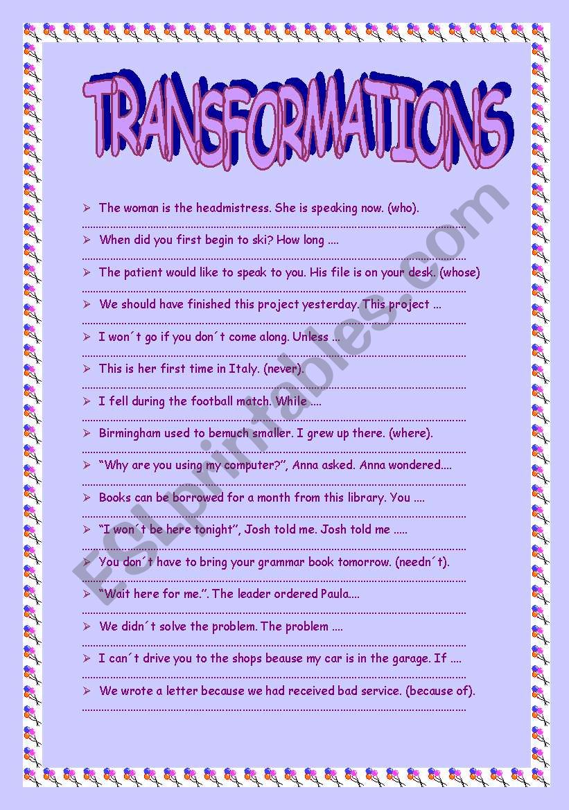 Transformations worksheet