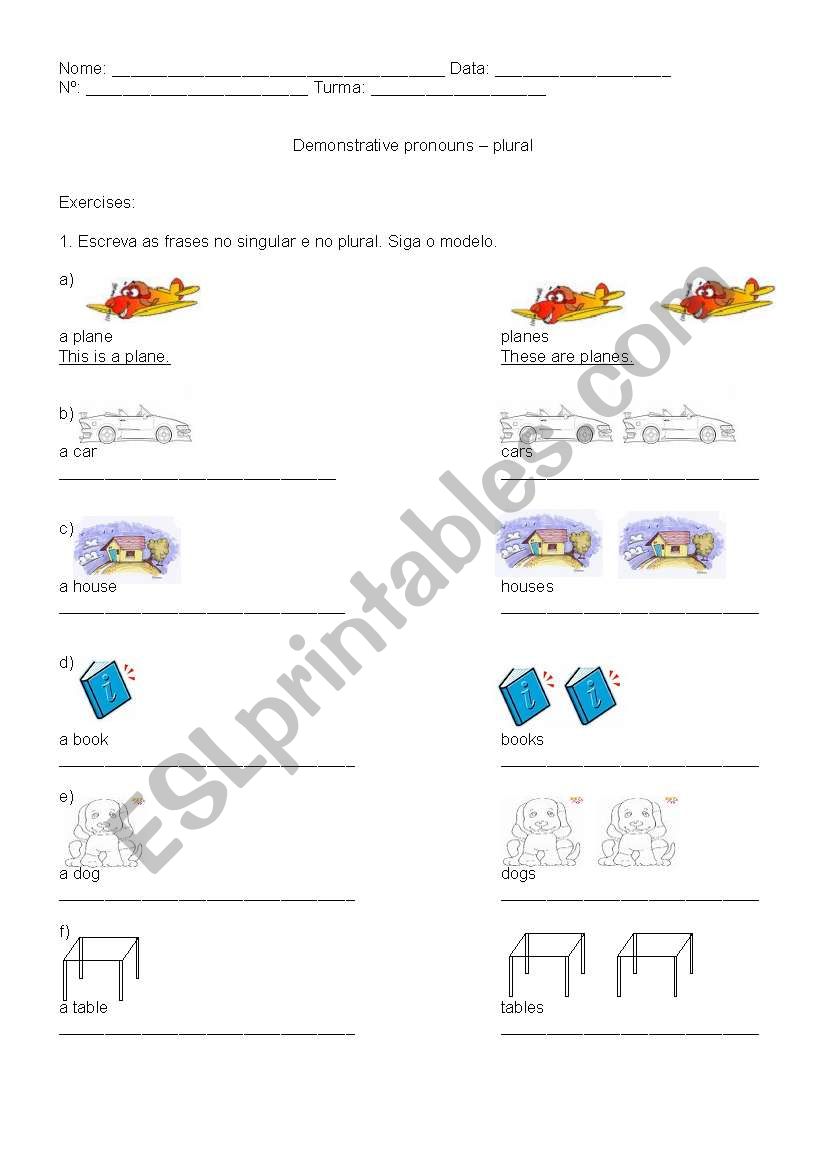 Demonstrative pronouns worksheet