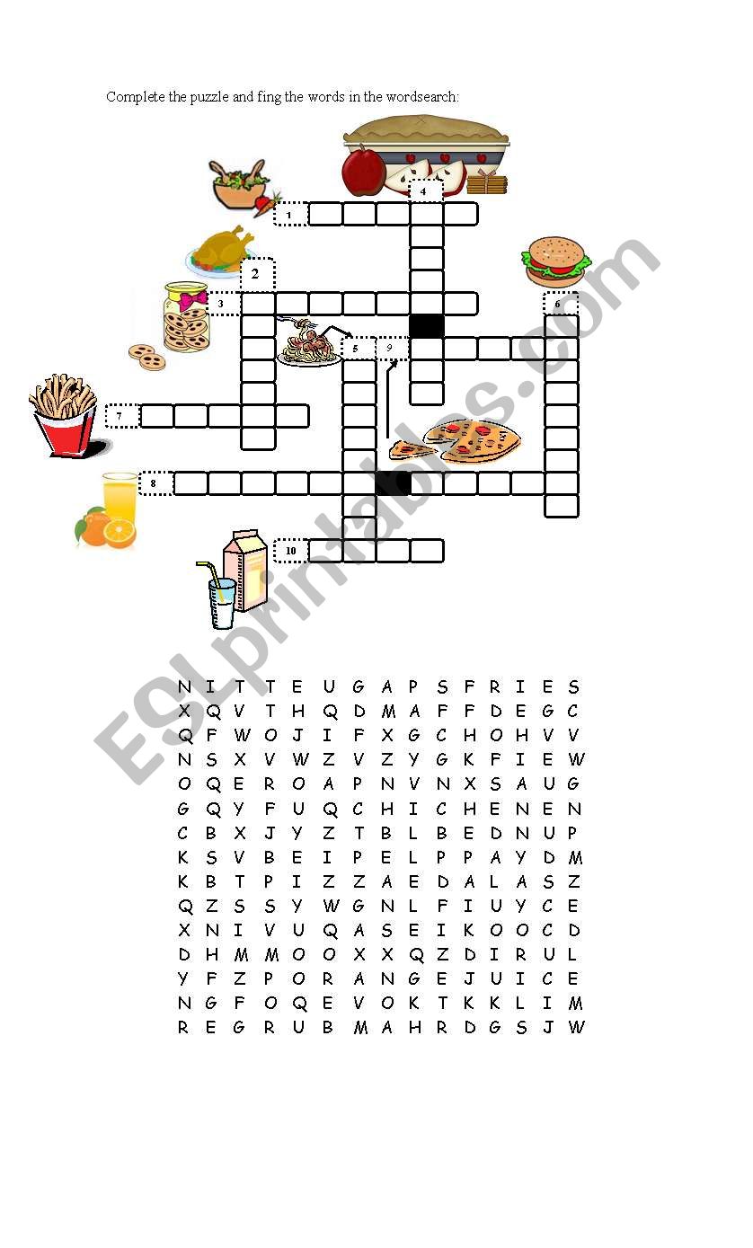 Food wordsearch and puzzle worksheet