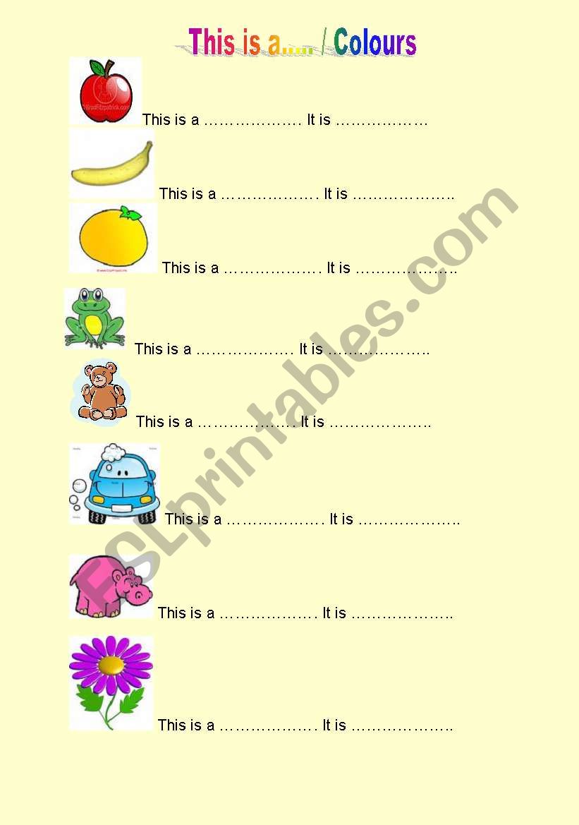 This is a/an + Colours worksheet