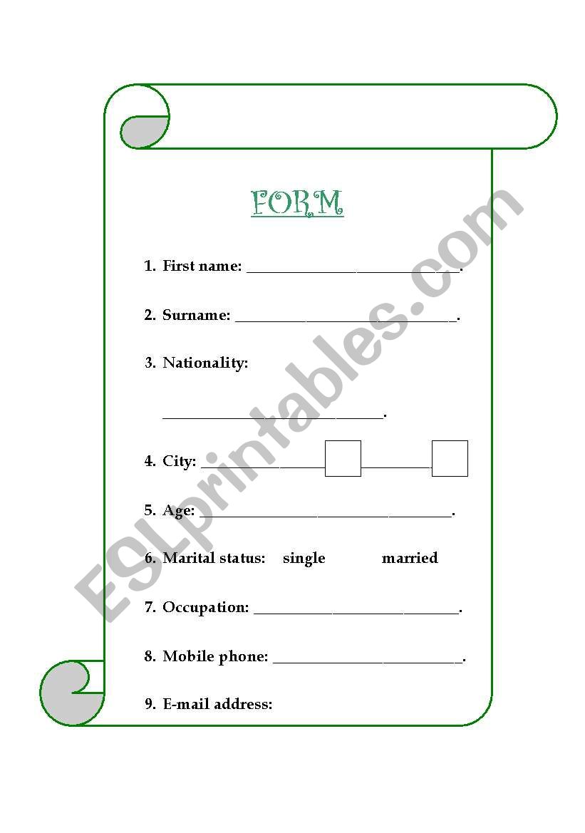 Personal Details worksheet