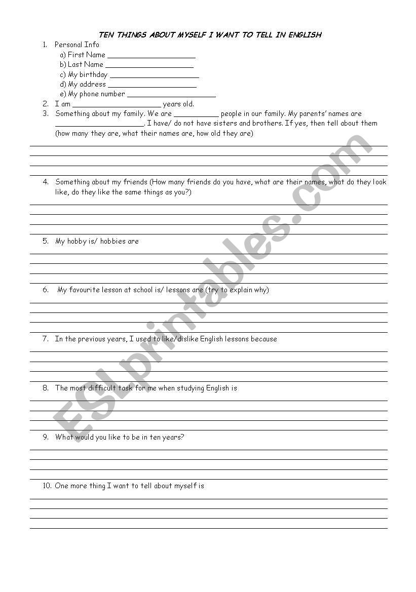 A Kind of Student Profile worksheet
