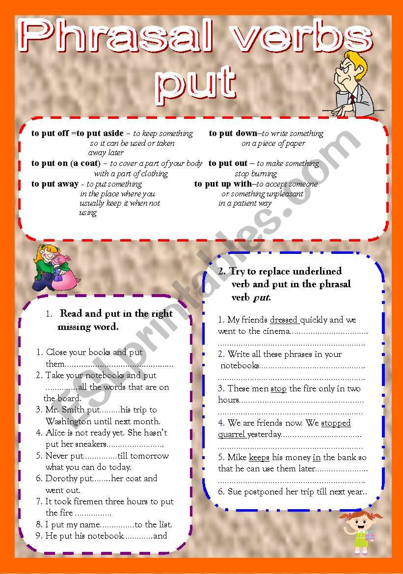 Phrasal verbs - put worksheet