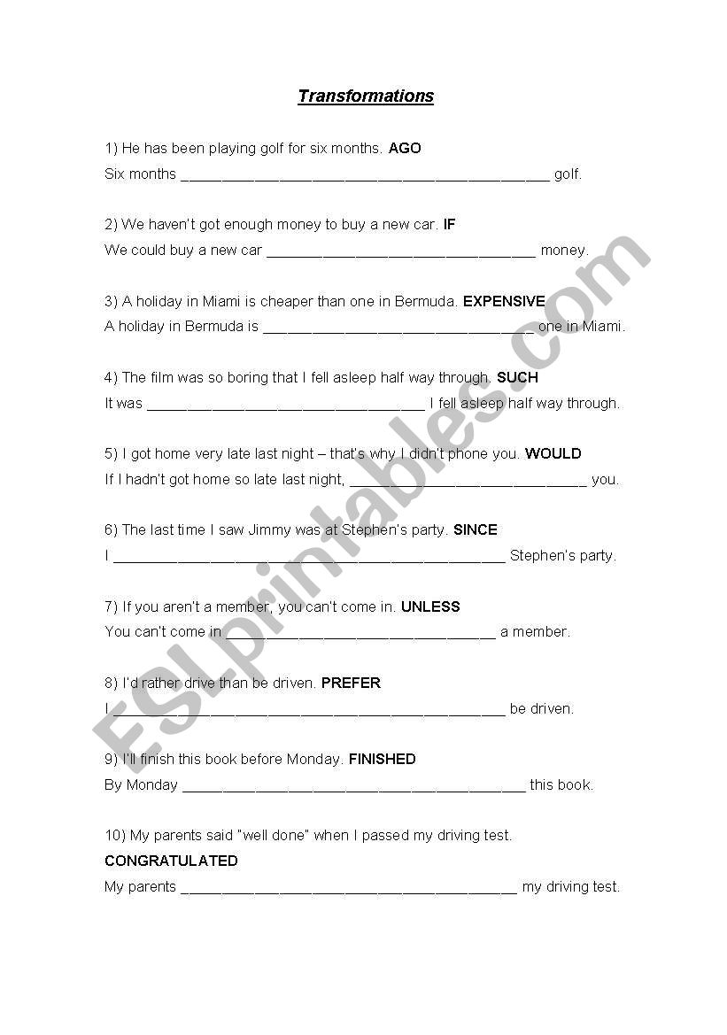 Transformations worksheet