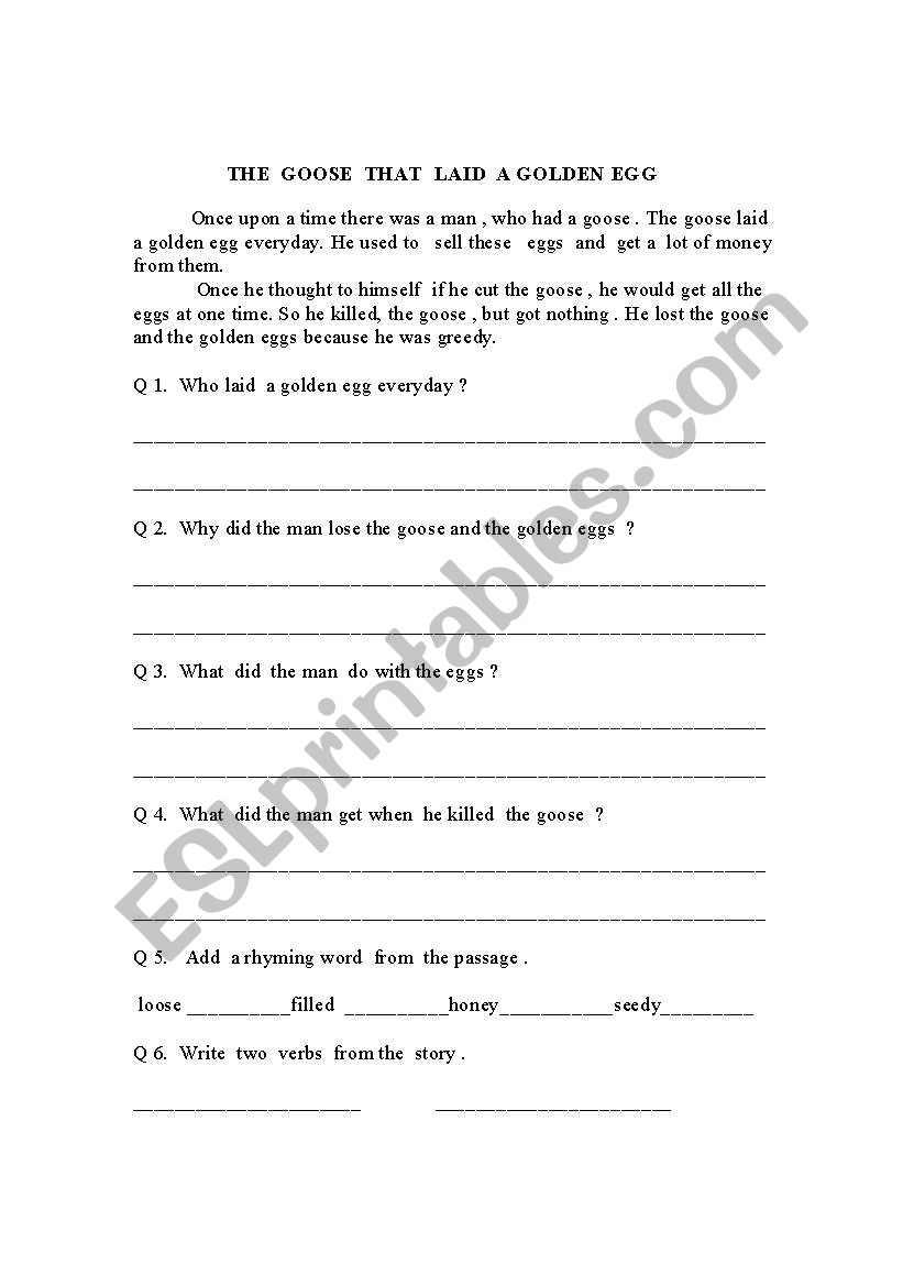 Comprehension worksheet