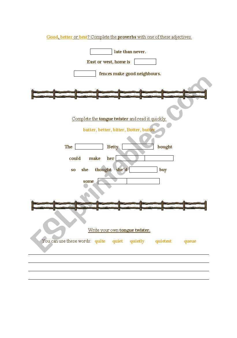 Good, better, best worksheet