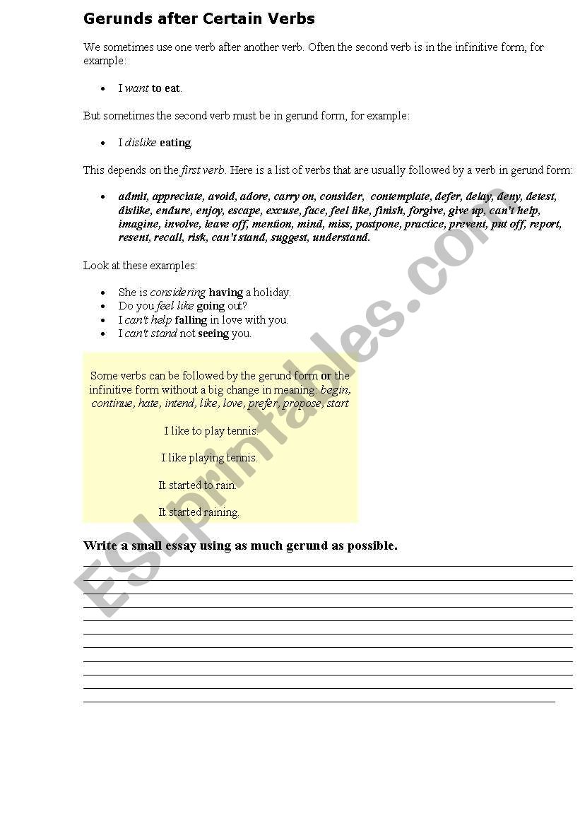 gerund after verbs worksheet