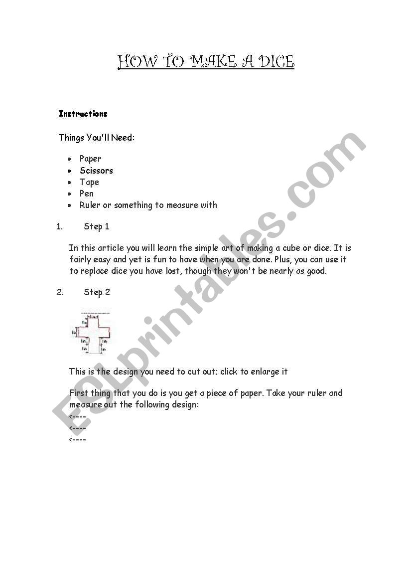 How to make a dice worksheet