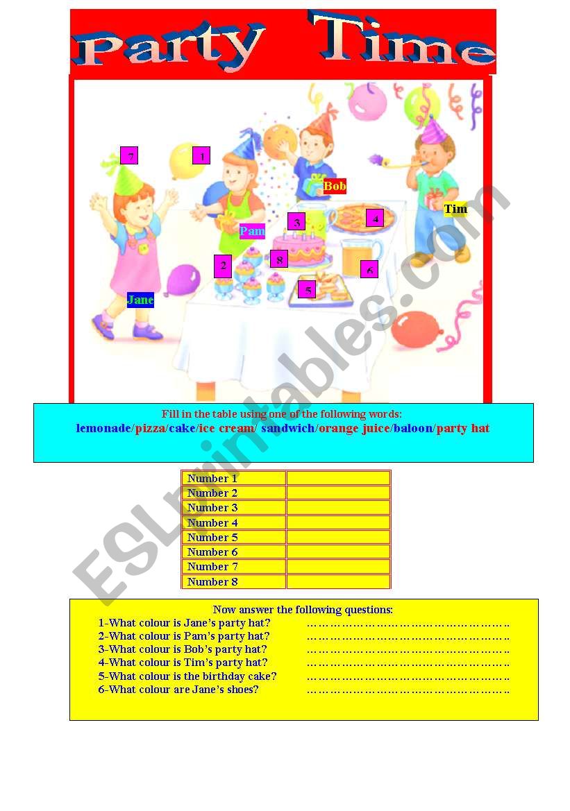 PARTY TIME worksheet