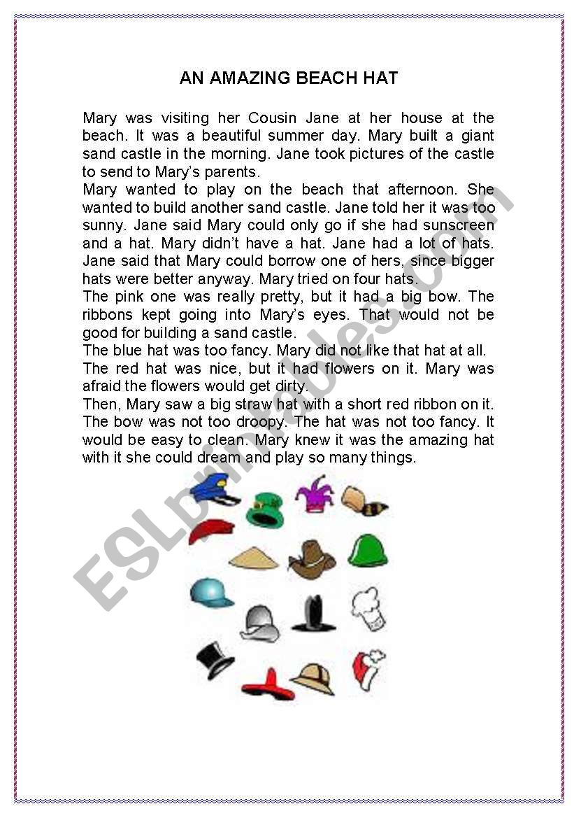 An Amazing Beach hat worksheet