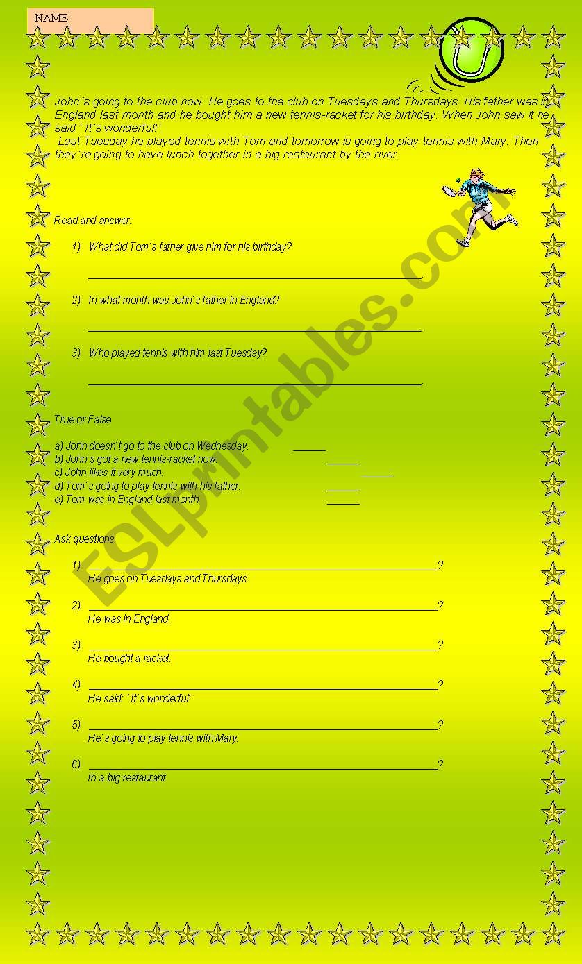 Reading comprehension worksheet