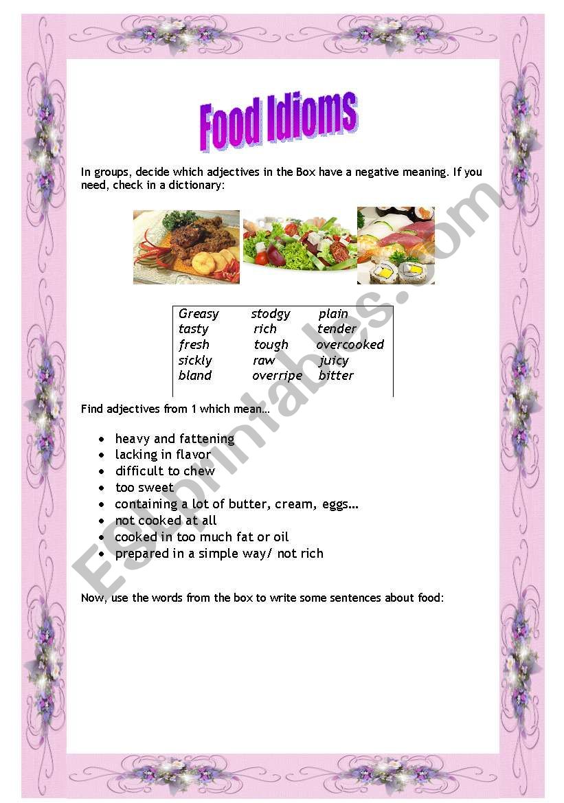 Food Idioms worksheet