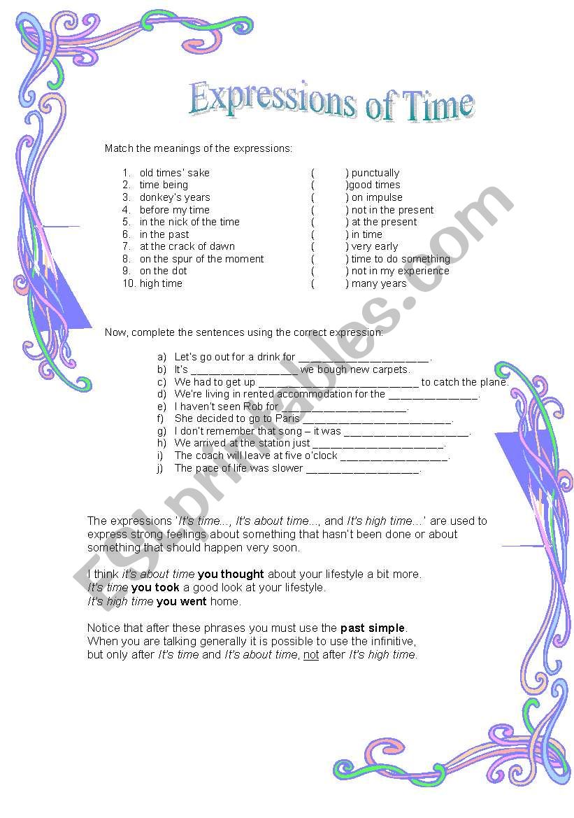 Expressions of time worksheet